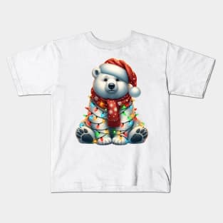 Polar Bear Wrapped In Christmas Lights Kids T-Shirt